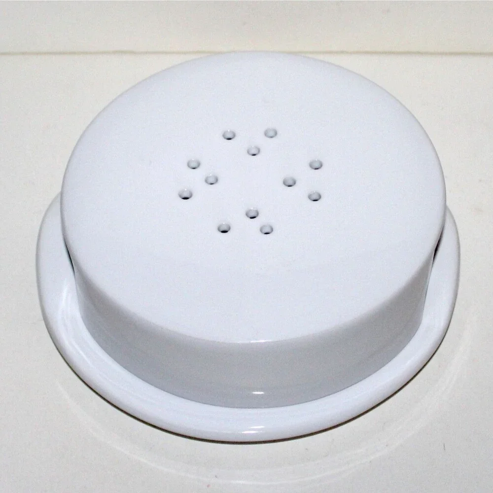 Crate & Barrel Brie Cheese Baker with lid serving plate white stoneware dish